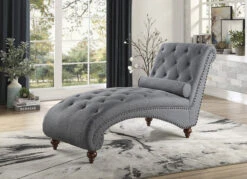 Bonne Gray Chaise W/ Antique Bronze Nailheads