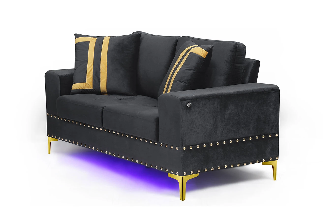 U98 Black Velvet Loveseat 4 U98 Black Velvet Loveseat - Image 2